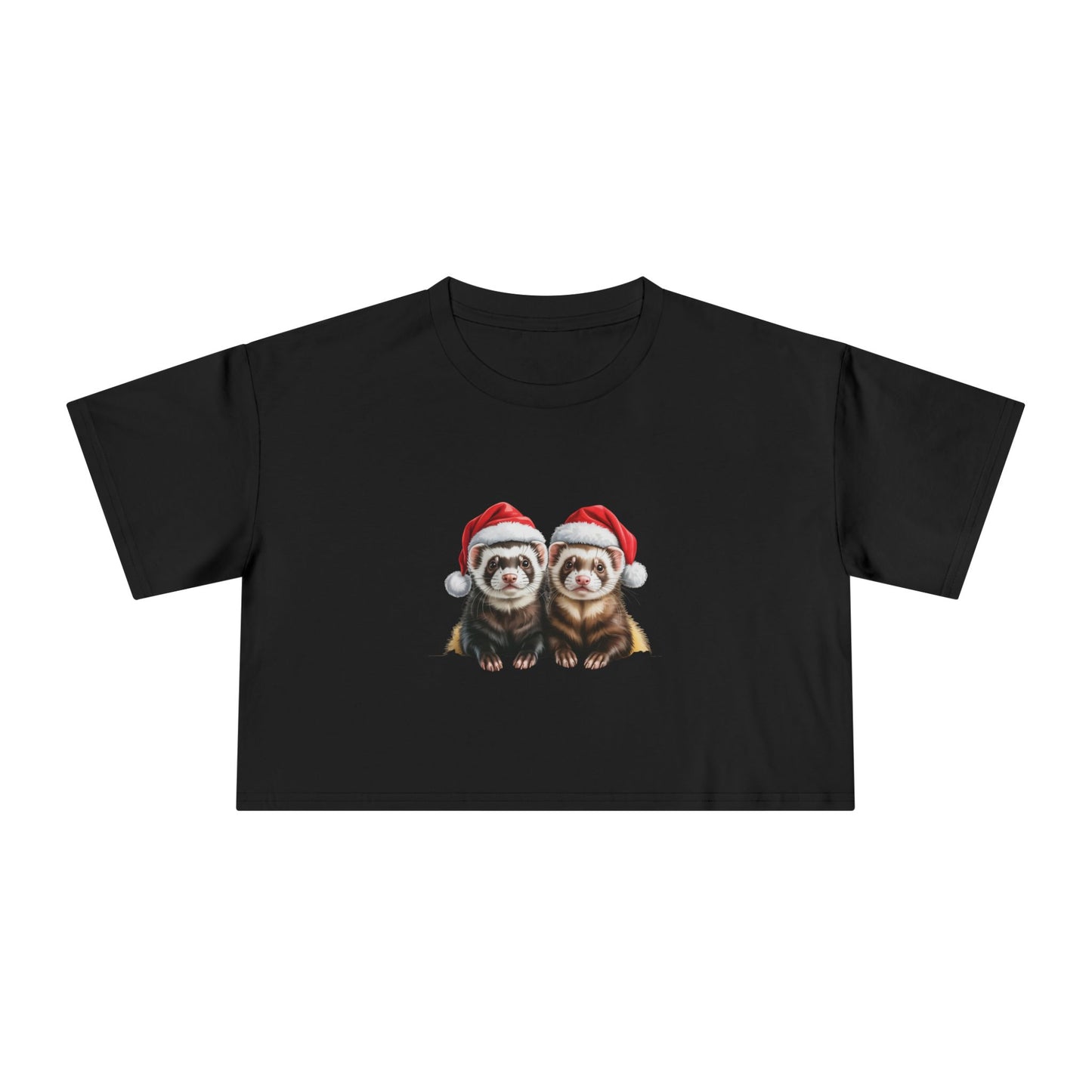 Christmas Ferret Crop Tee - Festive Ferrets in Santa Hats Women's Crop Top