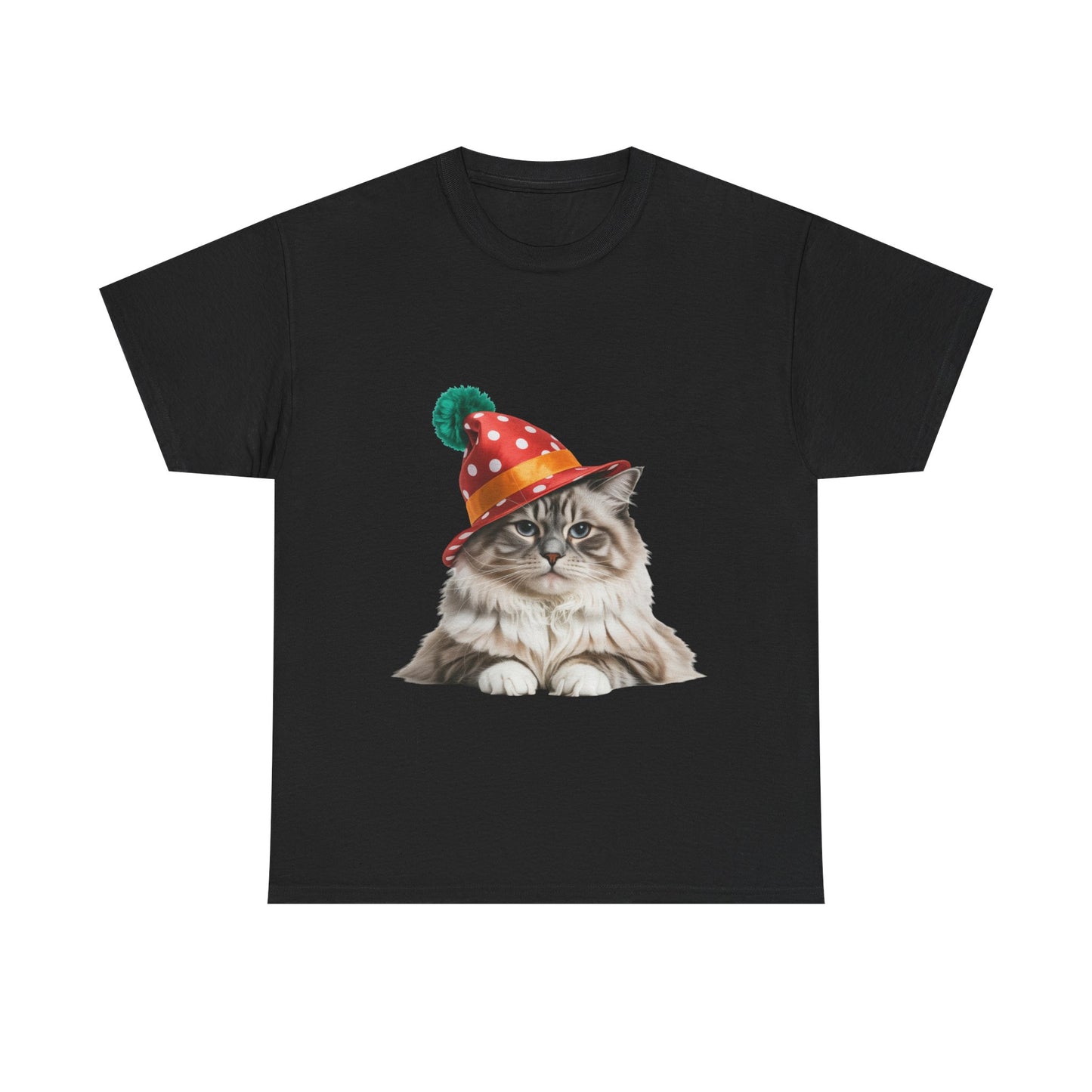 Christmas Cat in Christmas Party Hat T-Shirt — Cute Christmas Kitty Tee