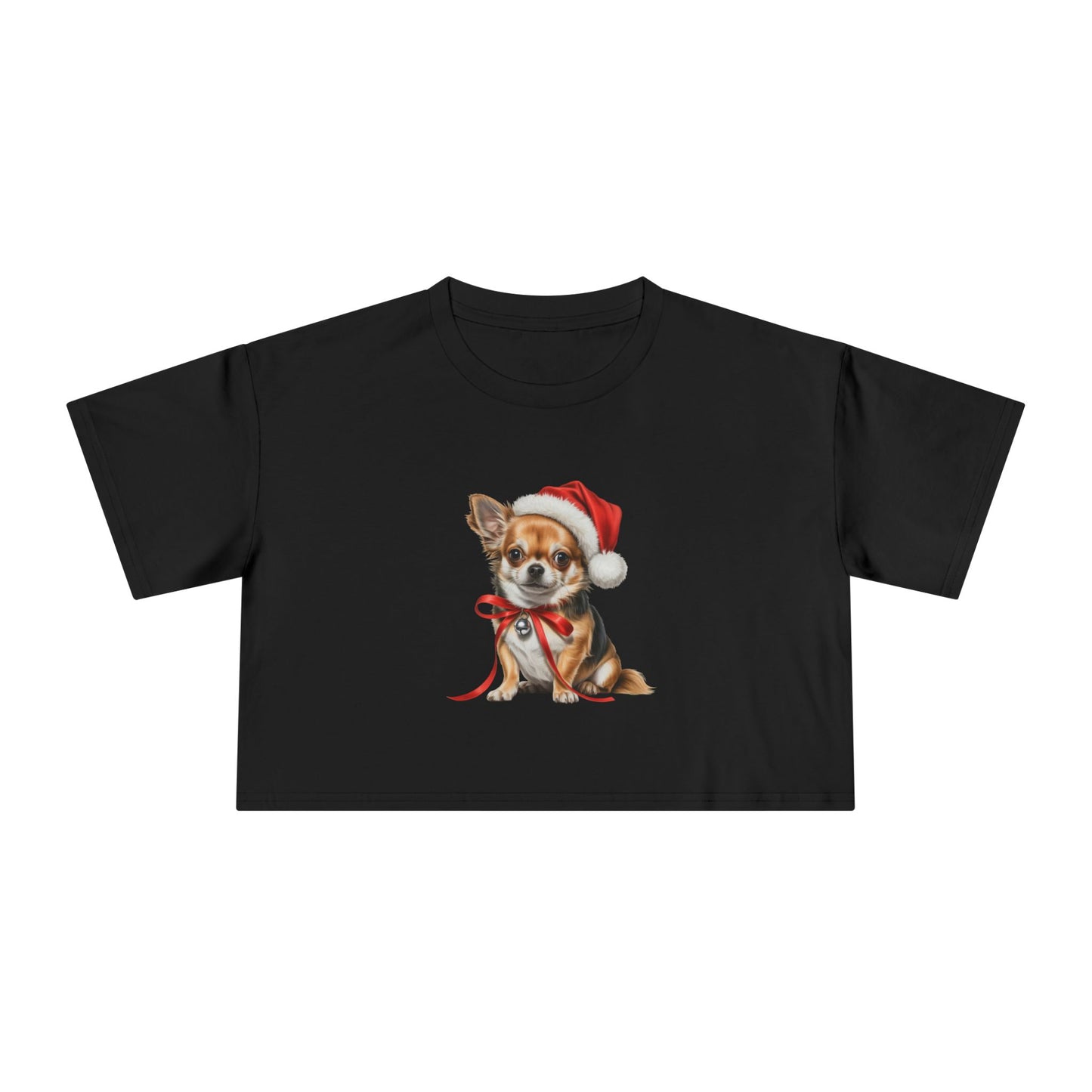 Crop Tee — Christmas Chihuahua in Santa Hat Holiday Top