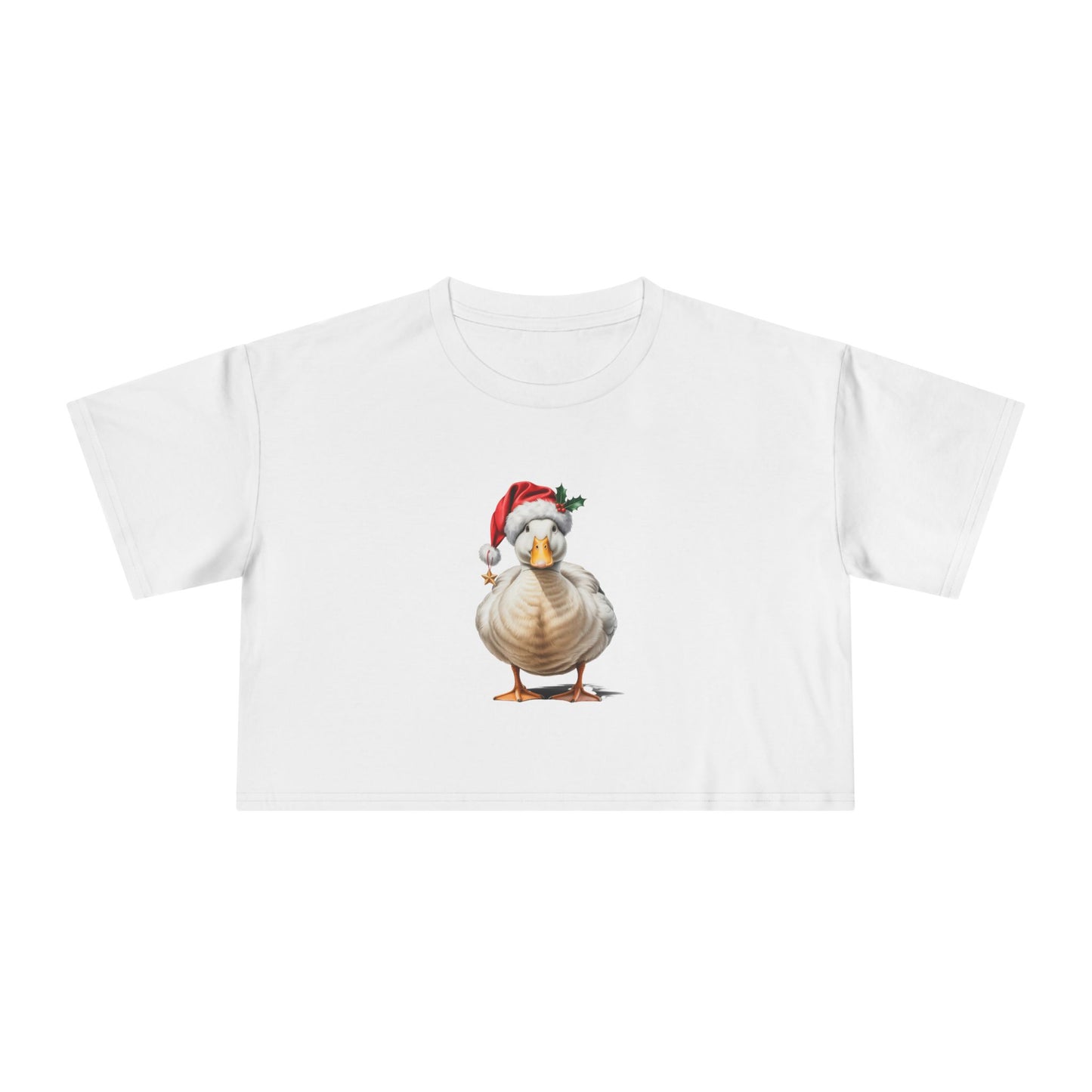 Christmas Duck Crop Tee — Cute Holiday Duck in Santa Hat Women's Crop Top