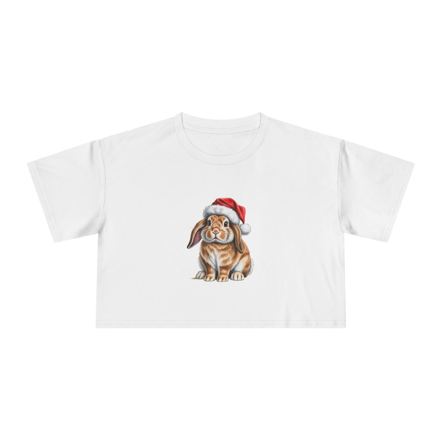 Christmas Bunny Crop Tee - Cute Bunny in Santa Hat Women's Crop Top