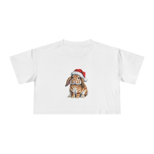 Christmas Bunny Crop Tee - Cute Bunny in Santa Hat Women's Crop Top