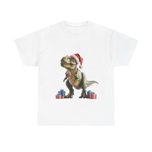 Christmas T-Rex T-Shirt — Festive T-Rex in Santa Hat with Presents