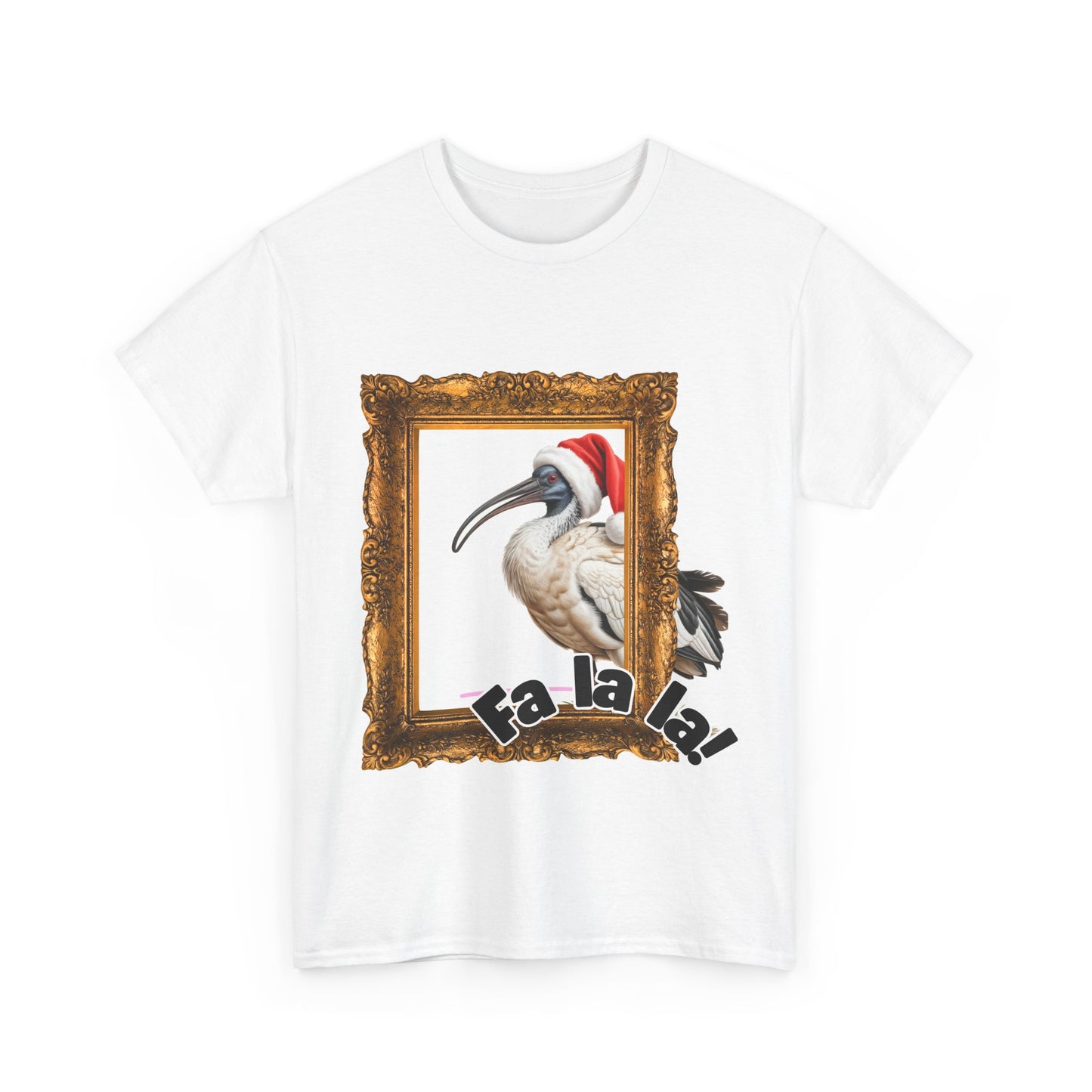 T-Shirt — Christmas Ibis in Gold Frame “Fa la la!” Holiday Tee