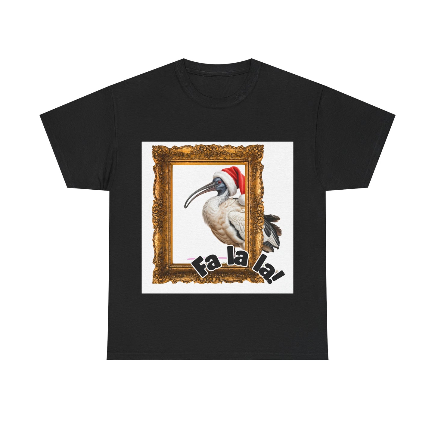 T-Shirt — Christmas Ibis in Gold Frame “Fa la la!” Holiday Tee