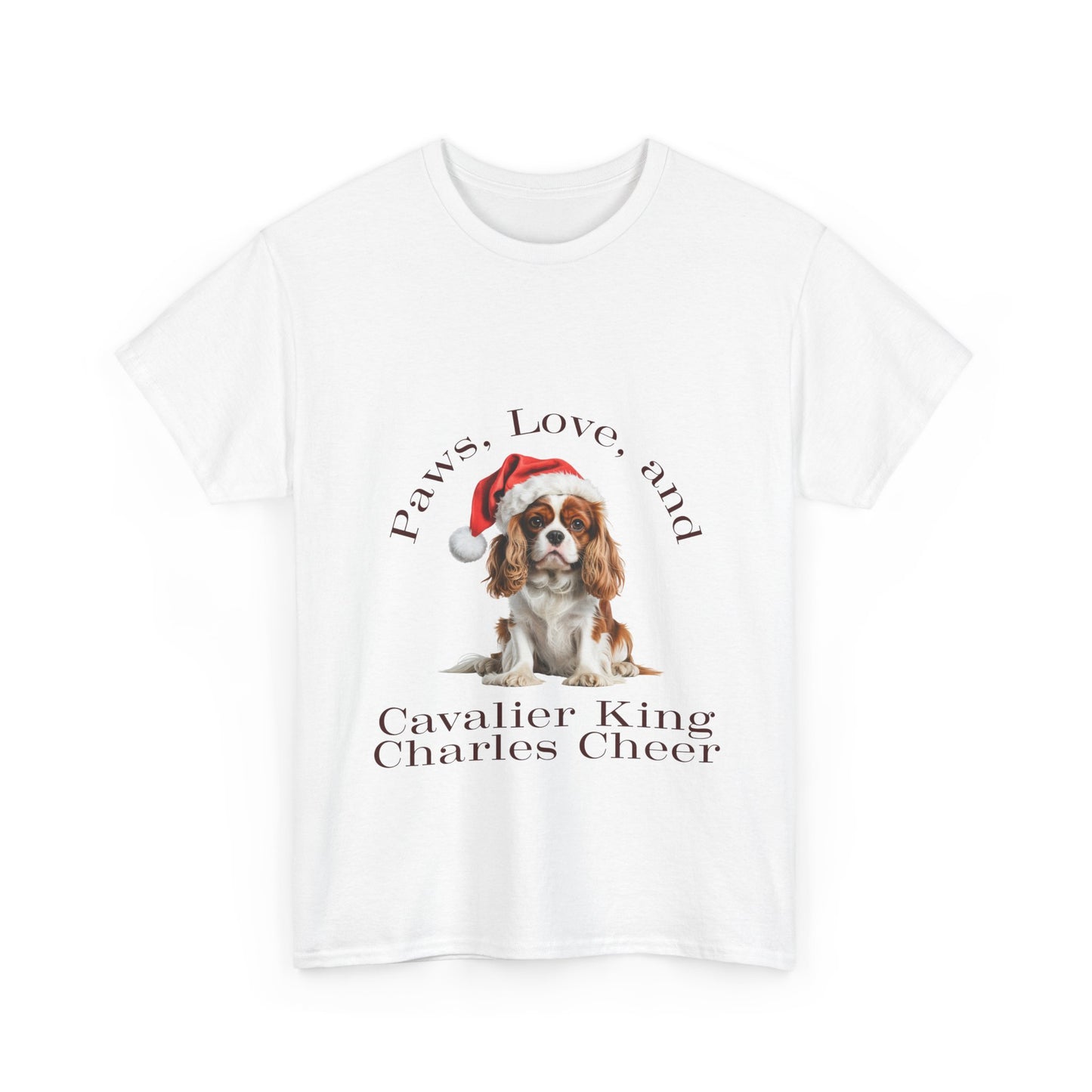 Paws, love, and Cavalier King Charles Cheer T-Shirt, Festive Cavvy Dog Christmas Tee, Cute Pet Lover Shirt, Holiday Apparel, Great Gift for Dog Owners