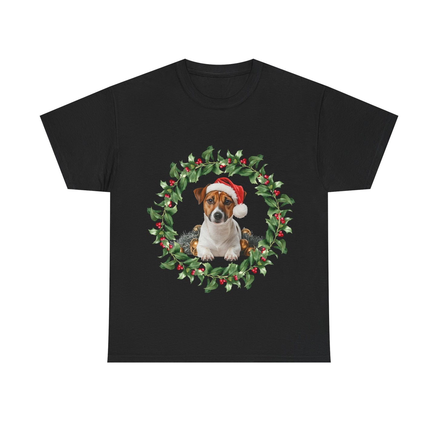 Jack Russell Christmas wreath T-Shirt, Festive Jack Russell Dog Christmas Tee, Cute Pet Lover Shirt, Holiday Apparel, Great Gift for Dog Owners