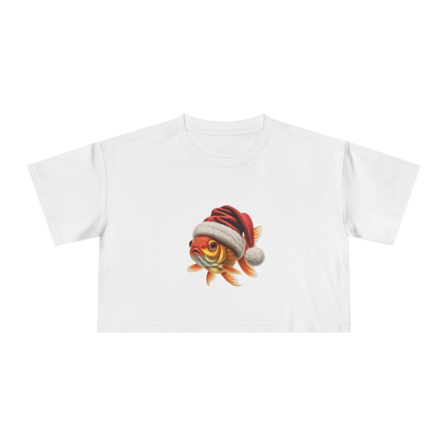 Santa Hat Goldfish Crop Tee — Cute Holiday Fish Graphic Top