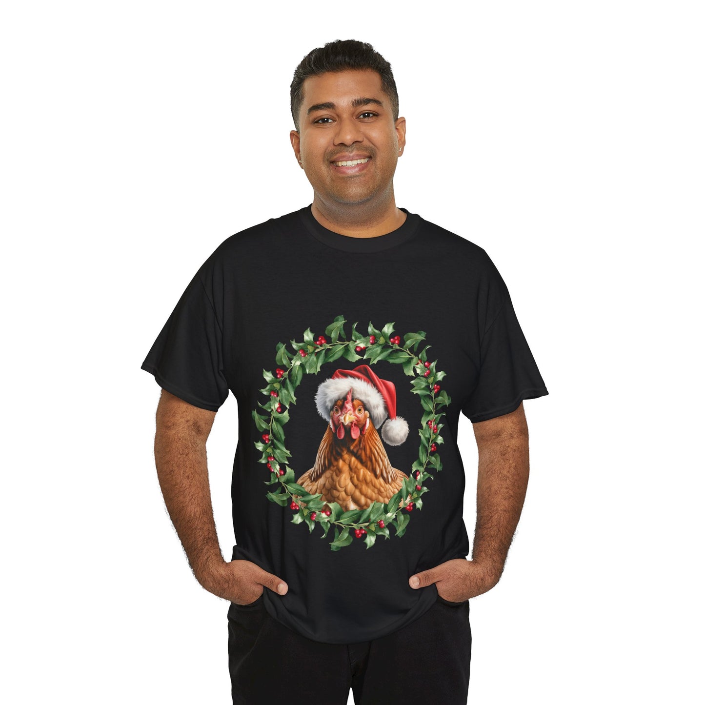 Christmas Chicken wreath T-Shirt – Holiday Farm Animal Lover Tee, Festive Poultry Shirt, Cute Chicken Xmas Gift, Nature Lover Apparel, Holiday Barnyard Shirt for Chicken Lovers