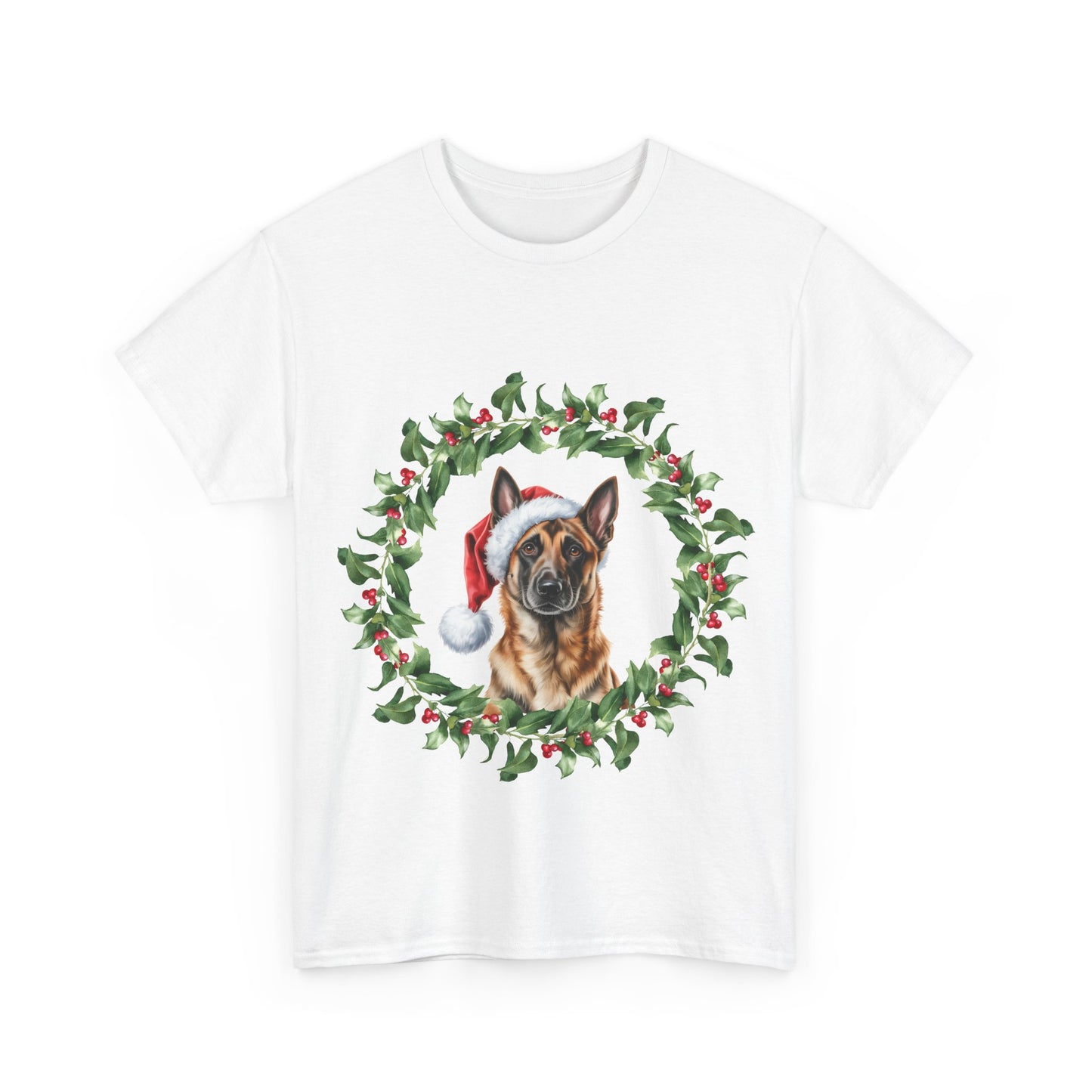 Belgian Malinois Christmas Wreath T-Shirt, Festive Belgian Malinois Dog Christmas Tee, Cute Pet Lover Shirt, Holiday Apparel, Great Gift for Dog Owners