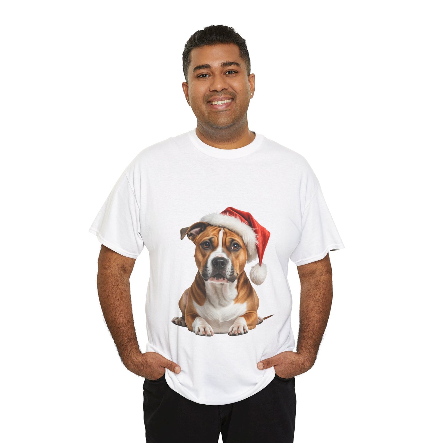 Merry Staffy-mas T-Shirt, Festive Staffy Dog Christmas Tee, Cute Pet Lover Shirt, Holiday Apparel, Great Gift for Dog Owners