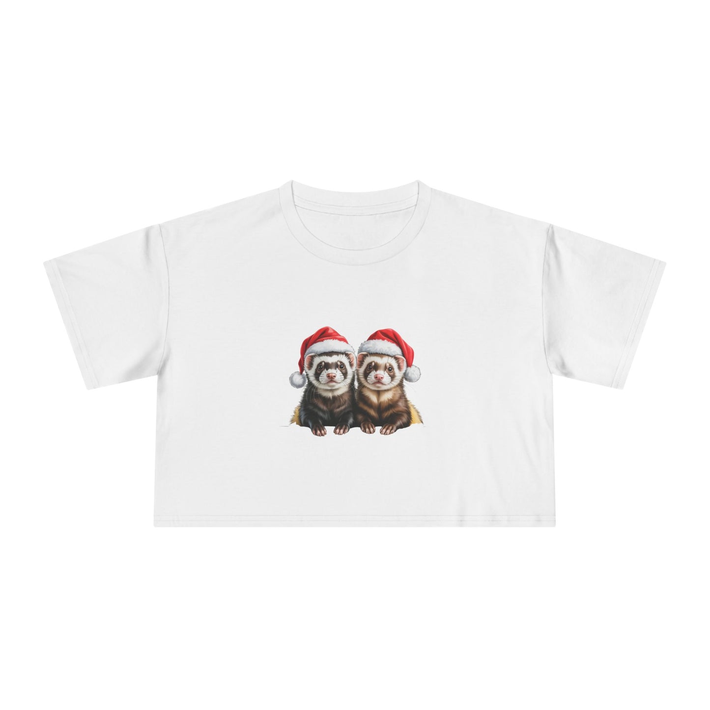 Christmas Ferret Crop Tee - Festive Ferrets in Santa Hats Women's Crop Top