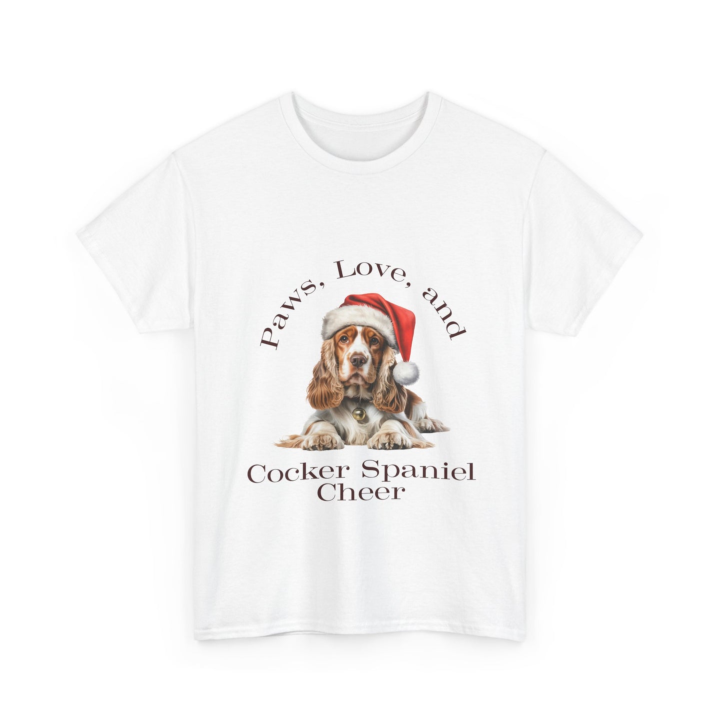 Paws, love, and Cocker Spaniel Cheer Christms T-Shirt, Festive Cocker Spaniel Dog Christmas Tee, Cute Pet Lover Shirt, Holiday Apparel, Great Gift for Dog Owners