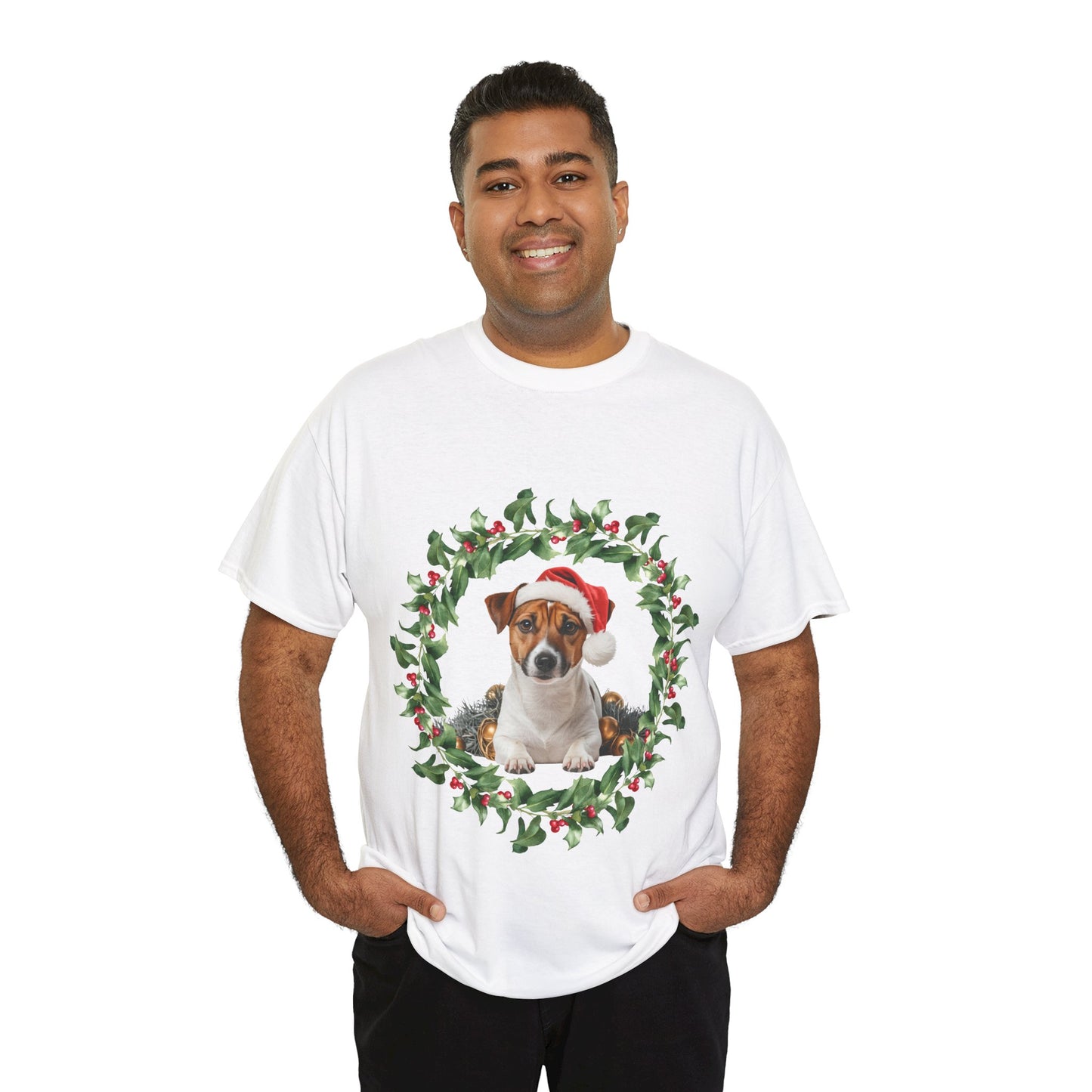 Jack Russell Christmas wreath T-Shirt, Festive Jack Russell Dog Christmas Tee, Cute Pet Lover Shirt, Holiday Apparel, Great Gift for Dog Owners