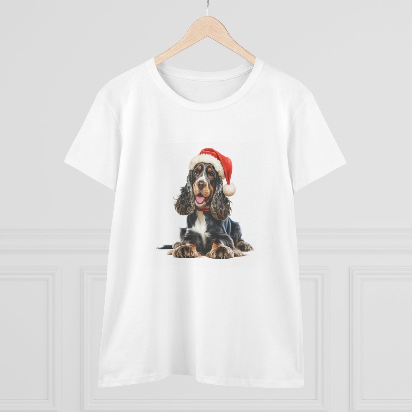 Christmas Cocker Spaniel, Cocker Spaniel Dog Lover Tee, Cute Pet Design, Holiday T-Shirt, Gift for Dog Owners, Women's Seasonal Cotton Top, Festive Puppy Apparel