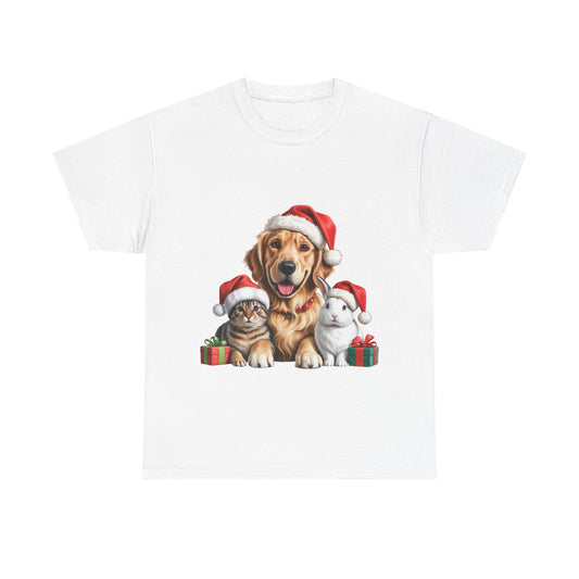 Furry Friends Christmas T-Shirt, Festive Labrador Tabby Rabbit Dog Christmas Tee, Cute Pet Lover Shirt, Holiday Apparel, Great Gift for Dog Owners