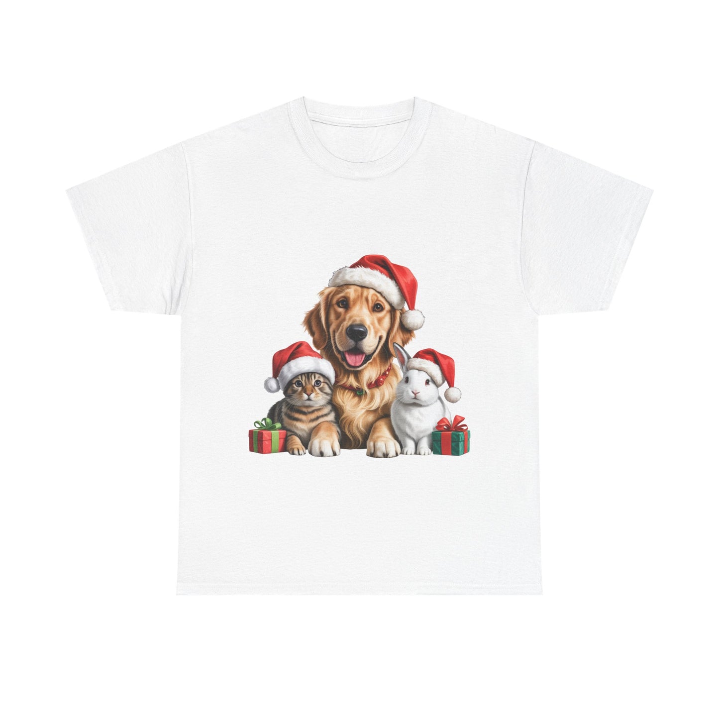 Furry Friends Christmas T-Shirt, Festive Labrador Tabby Rabbit Dog Christmas Tee, Cute Pet Lover Shirt, Holiday Apparel, Great Gift for Dog Owners