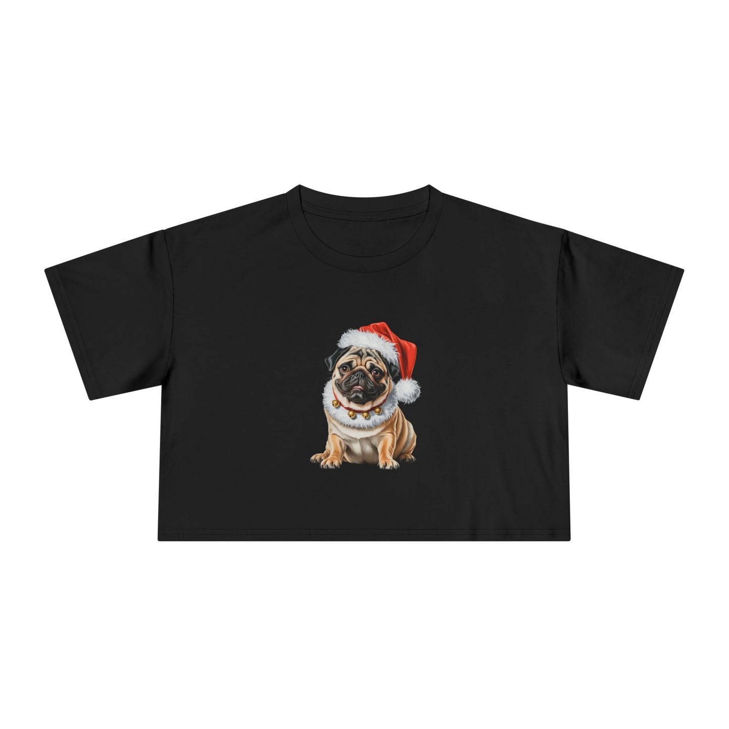 Christmas Pug Crop Tee — Cute Holiday Pug in Santa Hat Women's Crop Top