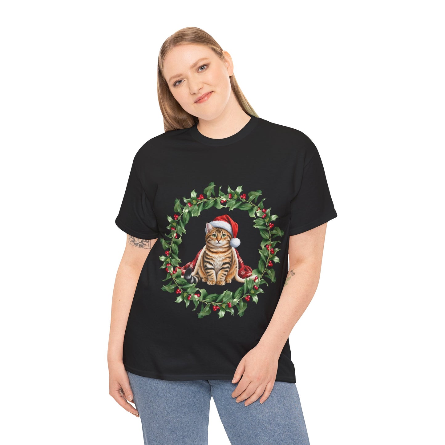 Tabby cat Christmas wreath T-Shirt, Festive tabby Cat Christmas Tee, Cute Pet Lover Shirt, Holiday Apparel, Great Gift for Pet Owners