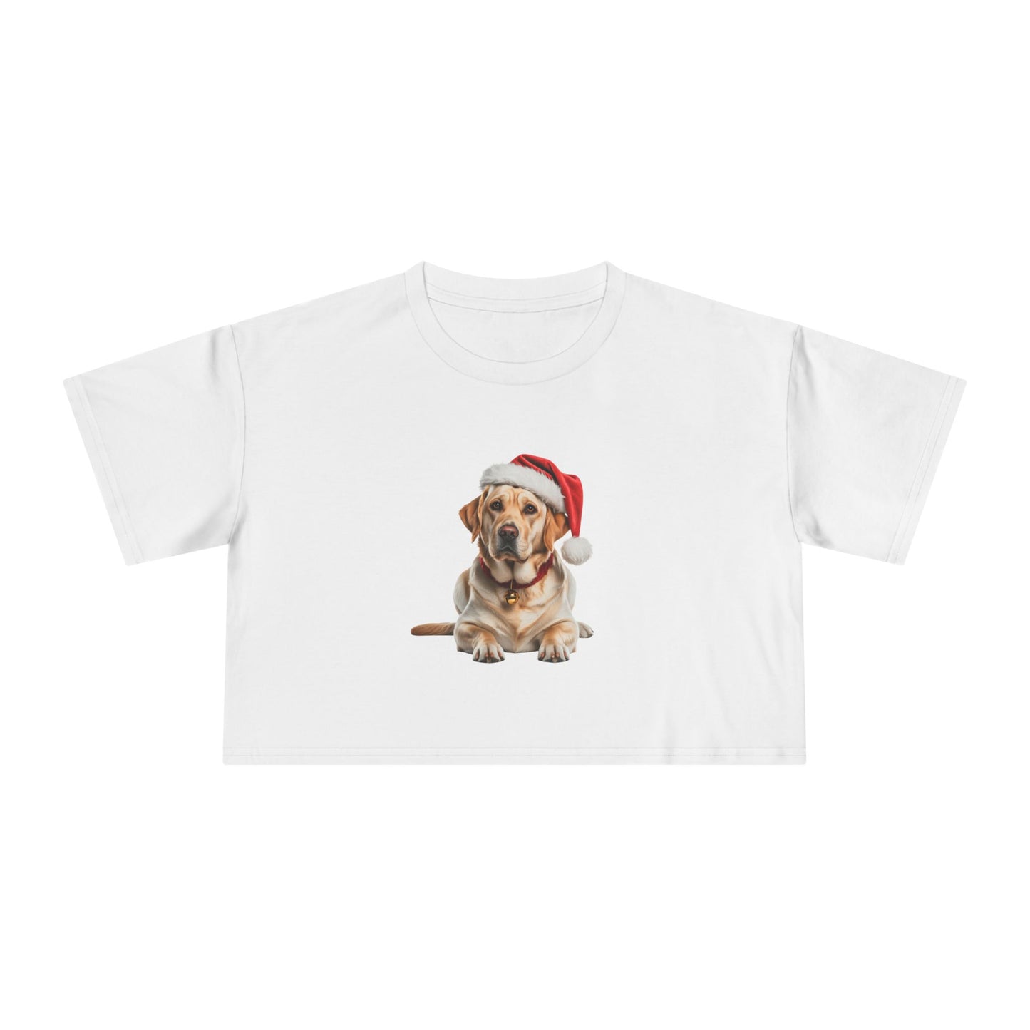 Christmas Labrador Crop Tee - Festive Dog Santa Hat Top