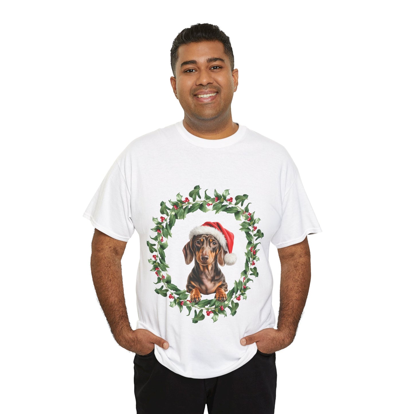 Dachshund Christmas wreath T-Shirt, Festive Dachshund Dog Christmas Tee, Cute Pet Lover Shirt, Holiday Apparel, Great Gift for Dog Owners
