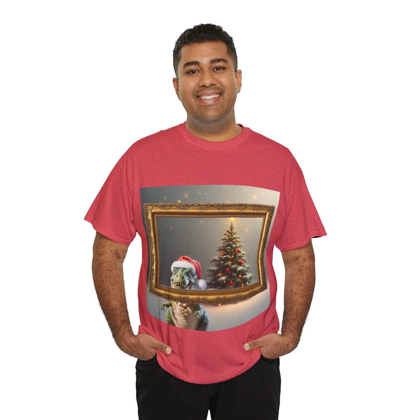 Christmas Dinosaur Portrait Tee — Santa Hat Dinosaur Christmas tree with Festive Tree