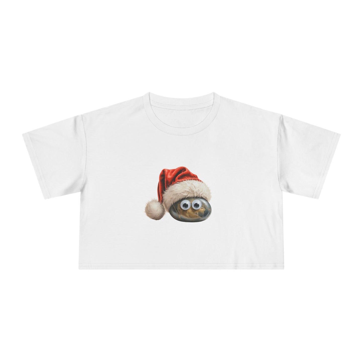 Crop Tee — Cute Pet Rock with Santa Hat Holiday Top