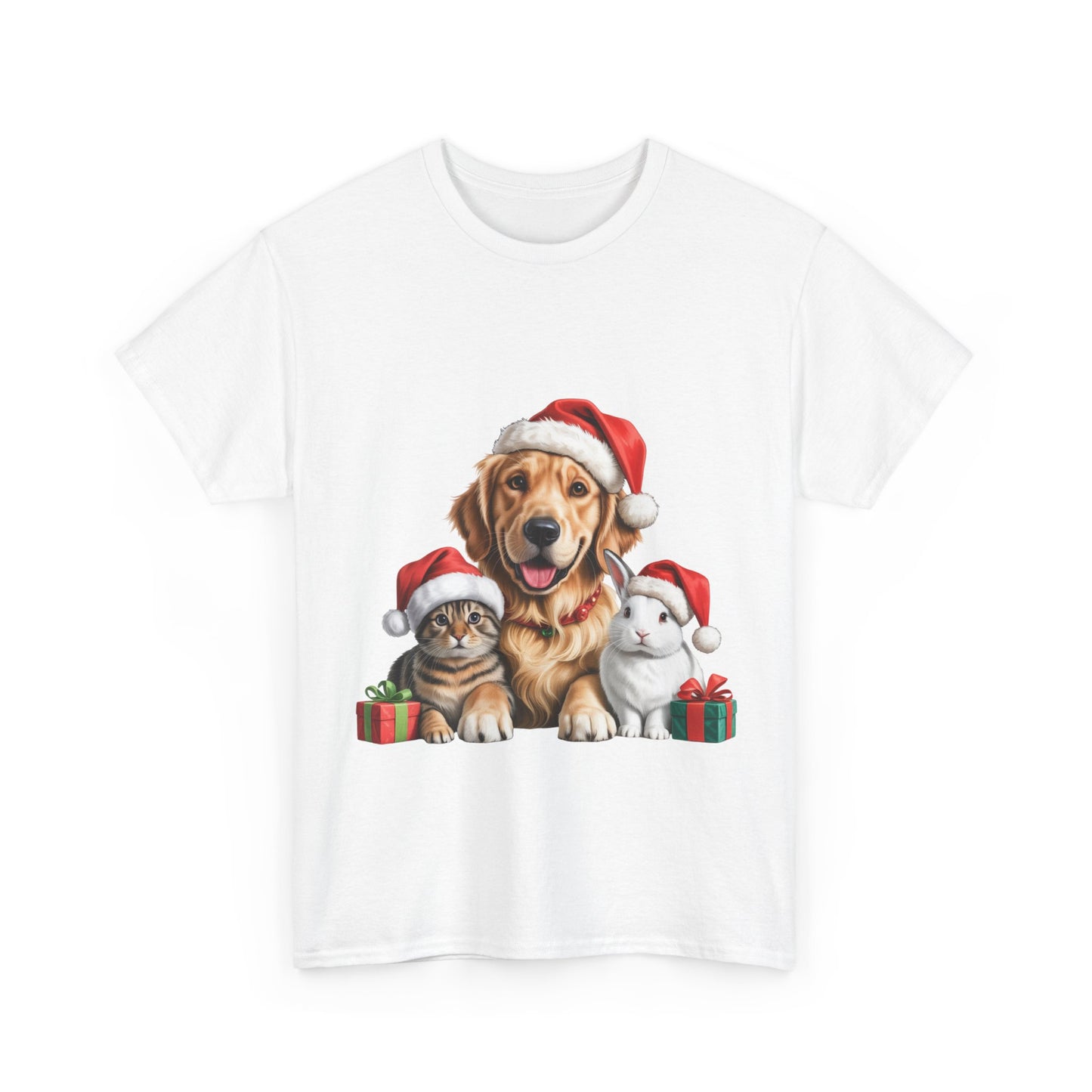 Furry Friends Christmas T-Shirt, Festive Labrador Tabby Rabbit Dog Christmas Tee, Cute Pet Lover Shirt, Holiday Apparel, Great Gift for Dog Owners