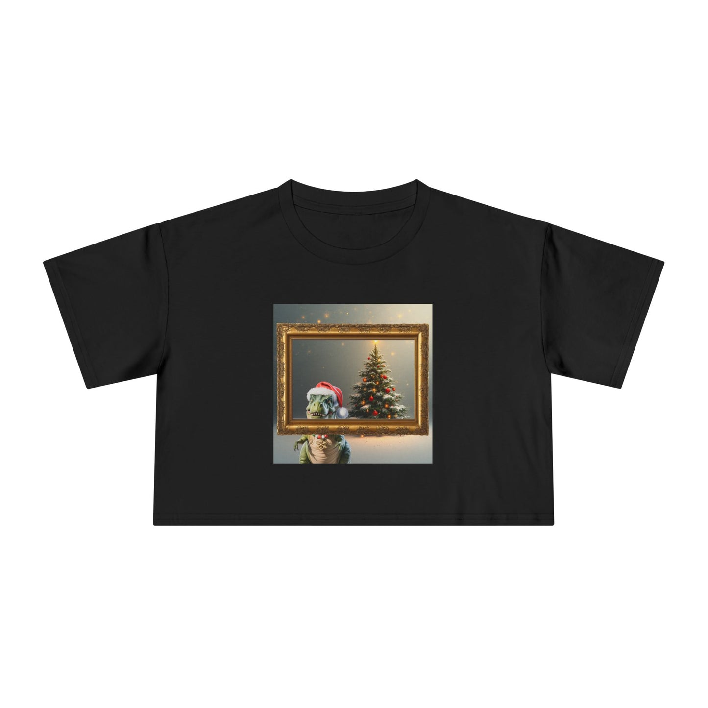 Christmas Art Crop Tee — Dinosaur in Framed Christmas Tree Graphic