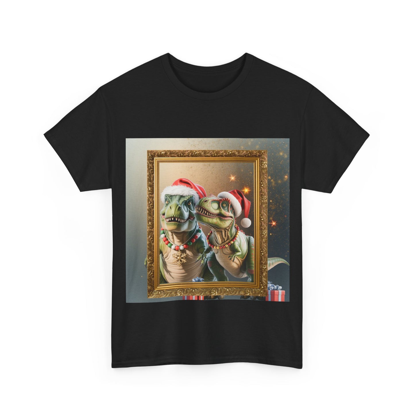 Christmas Mr & Mrs T-Rex T-Shirt — Festive T-Rex in Santa Hat with Presents