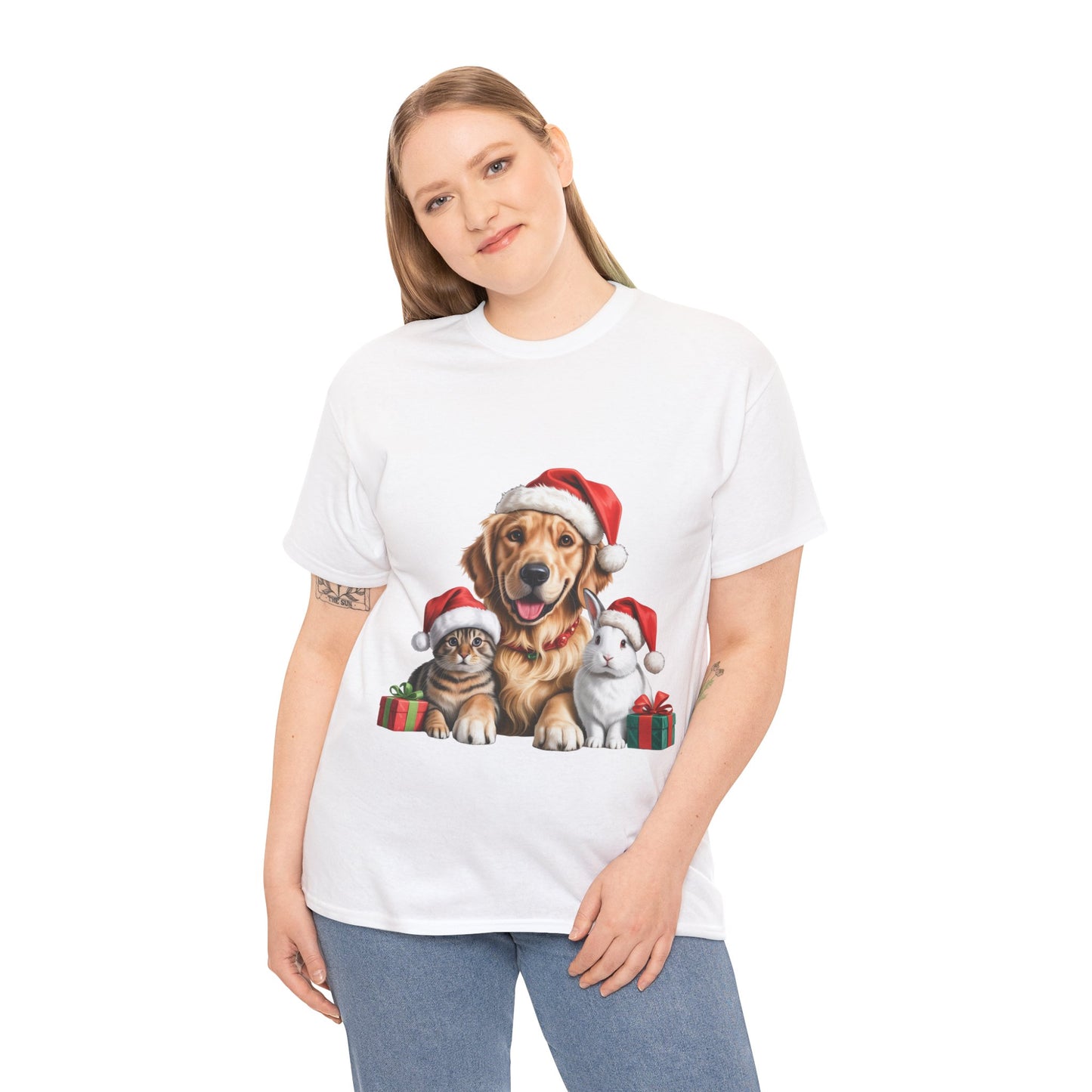 Furry Friends Christmas T-Shirt, Festive Labrador Tabby Rabbit Dog Christmas Tee, Cute Pet Lover Shirt, Holiday Apparel, Great Gift for Dog Owners