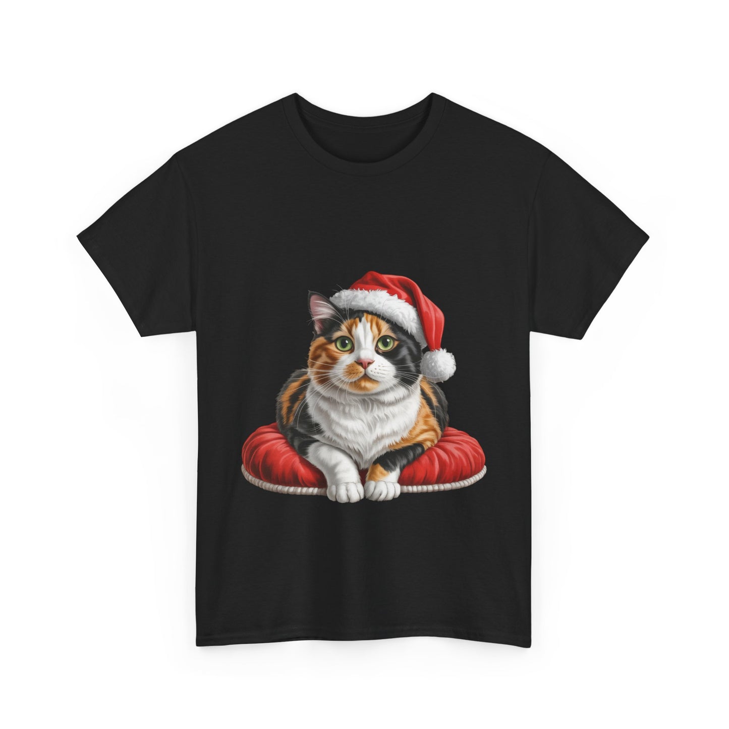 Calico cat on a cushion Christmas T-Shirt, Festive calico Cat Christmas Tee, Cute Pet Lover Shirt, Holiday Apparel, Great Gift for Pet Owners