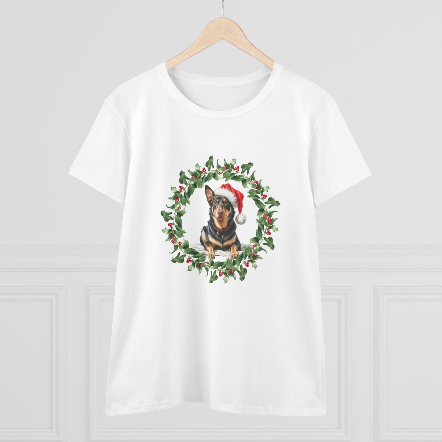 Kelpie wreath Christmas T-Shirt, Festive Kelpie Dog Christmas Tee, Cute Pet Lover Shirt, Holiday Apparel, Great Gift for Dog Owners