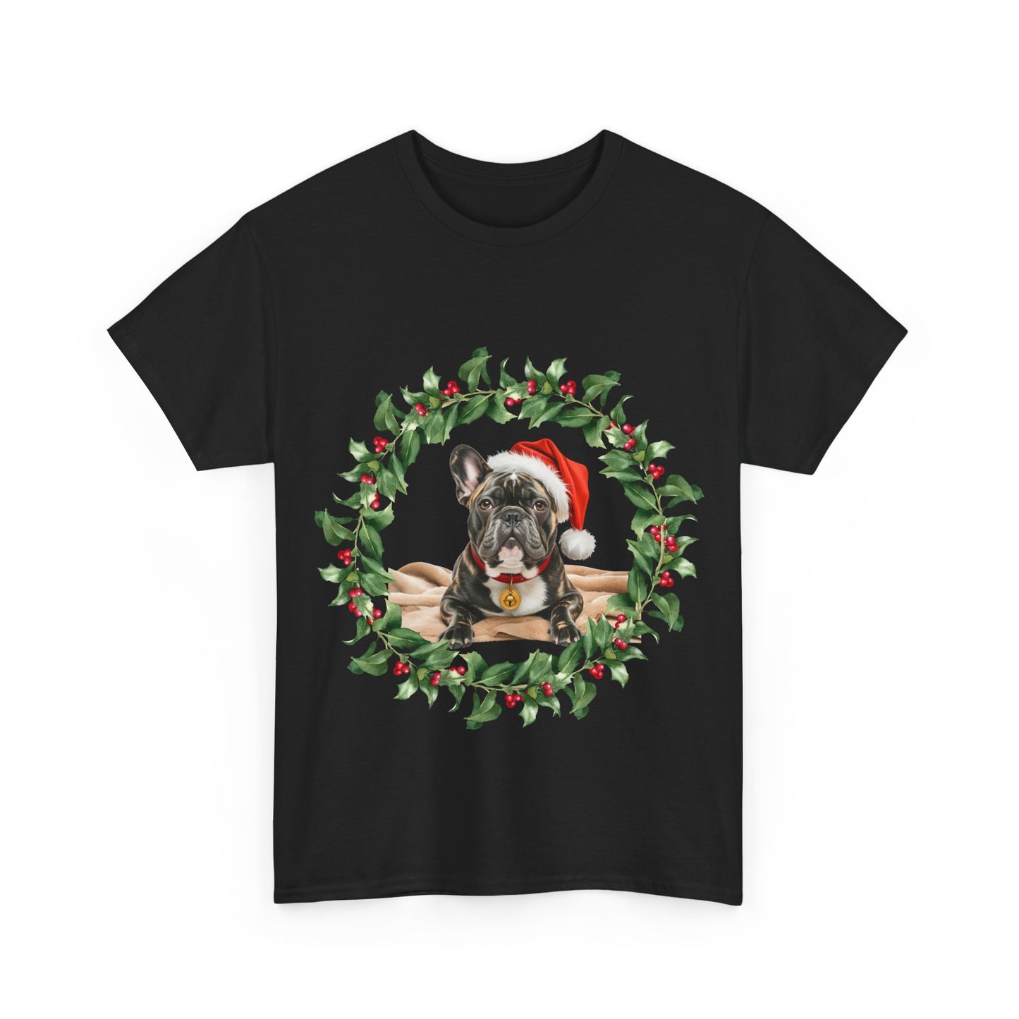 French Bulldog Christmas wreath T-Shirt, Festive Frenchie Dog Christmas Tee, Cute Pet Lover Shirt, Holiday Apparel, Great Gift for Dog Owners
