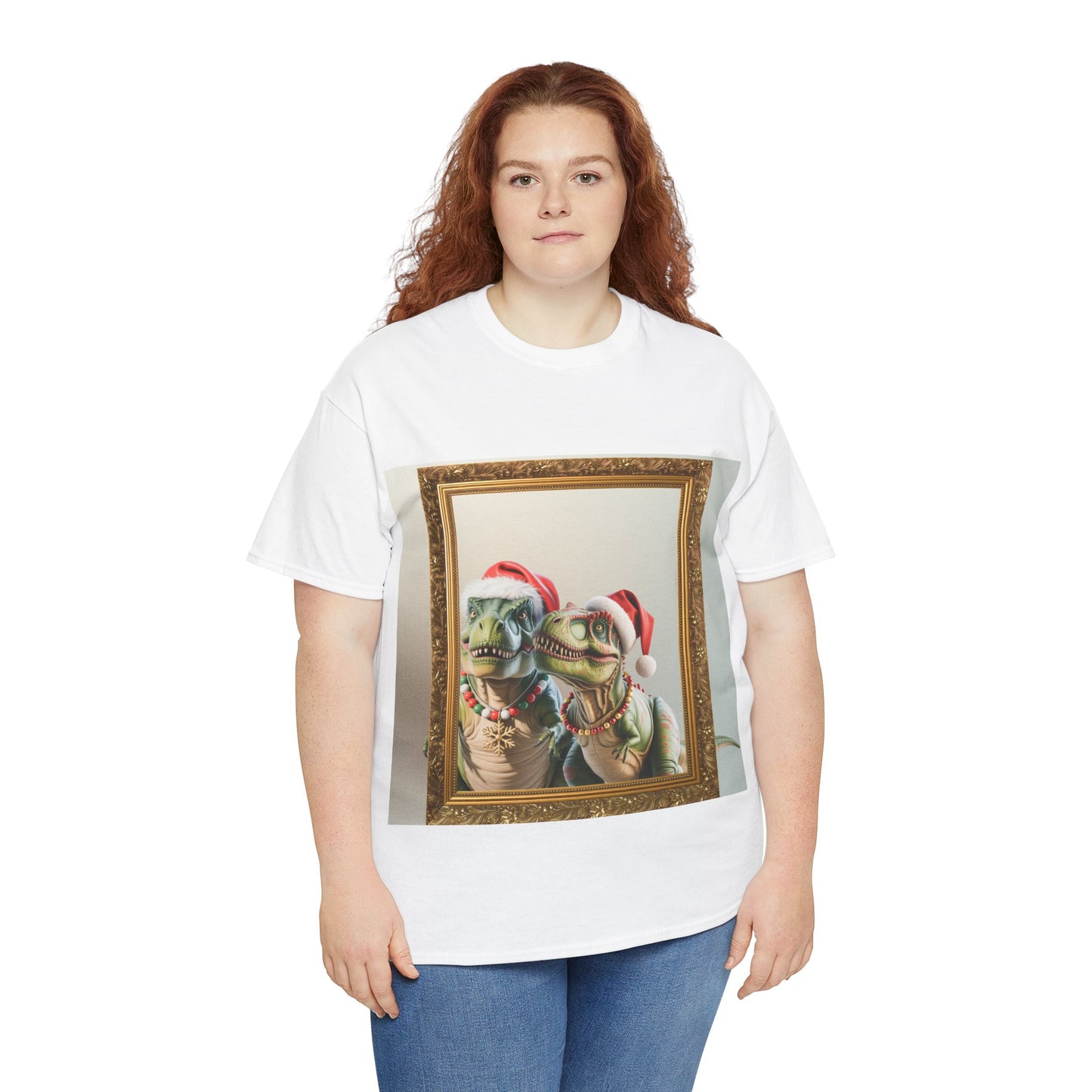 Christmas Mr & Mrs T-Rex T-Shirt — Festive T-Rex in Santa Hat with Presents