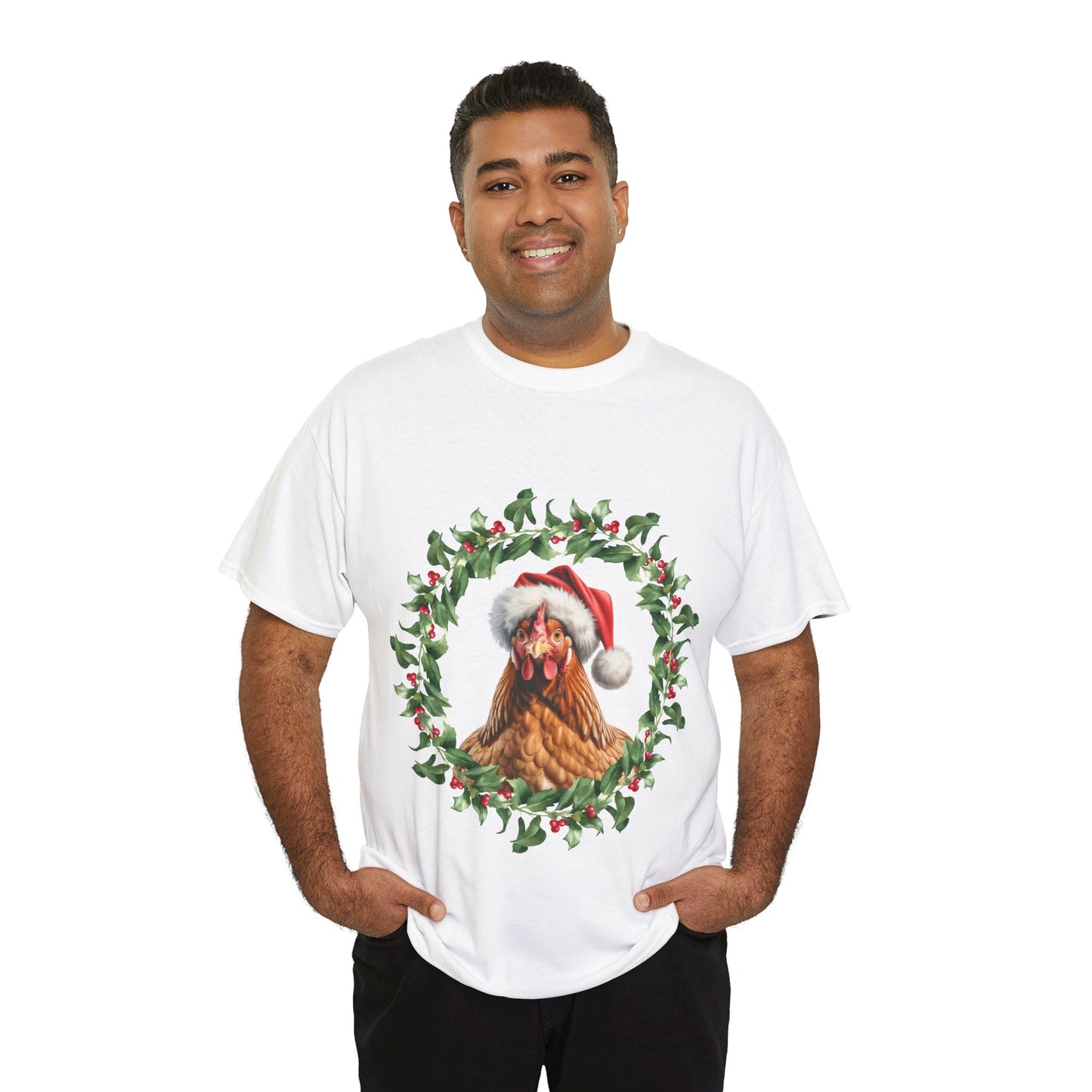 Christmas Chicken wreath T-Shirt – Holiday Farm Animal Lover Tee, Festive Poultry Shirt, Cute Chicken Xmas Gift, Nature Lover Apparel, Holiday Barnyard Shirt for Chicken Lovers