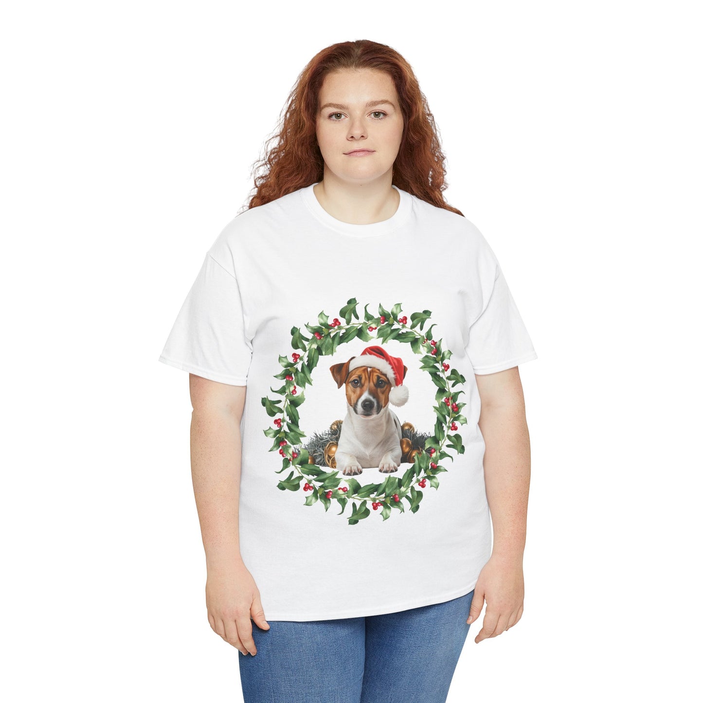 Jack Russell Christmas wreath T-Shirt, Festive Jack Russell Dog Christmas Tee, Cute Pet Lover Shirt, Holiday Apparel, Great Gift for Dog Owners