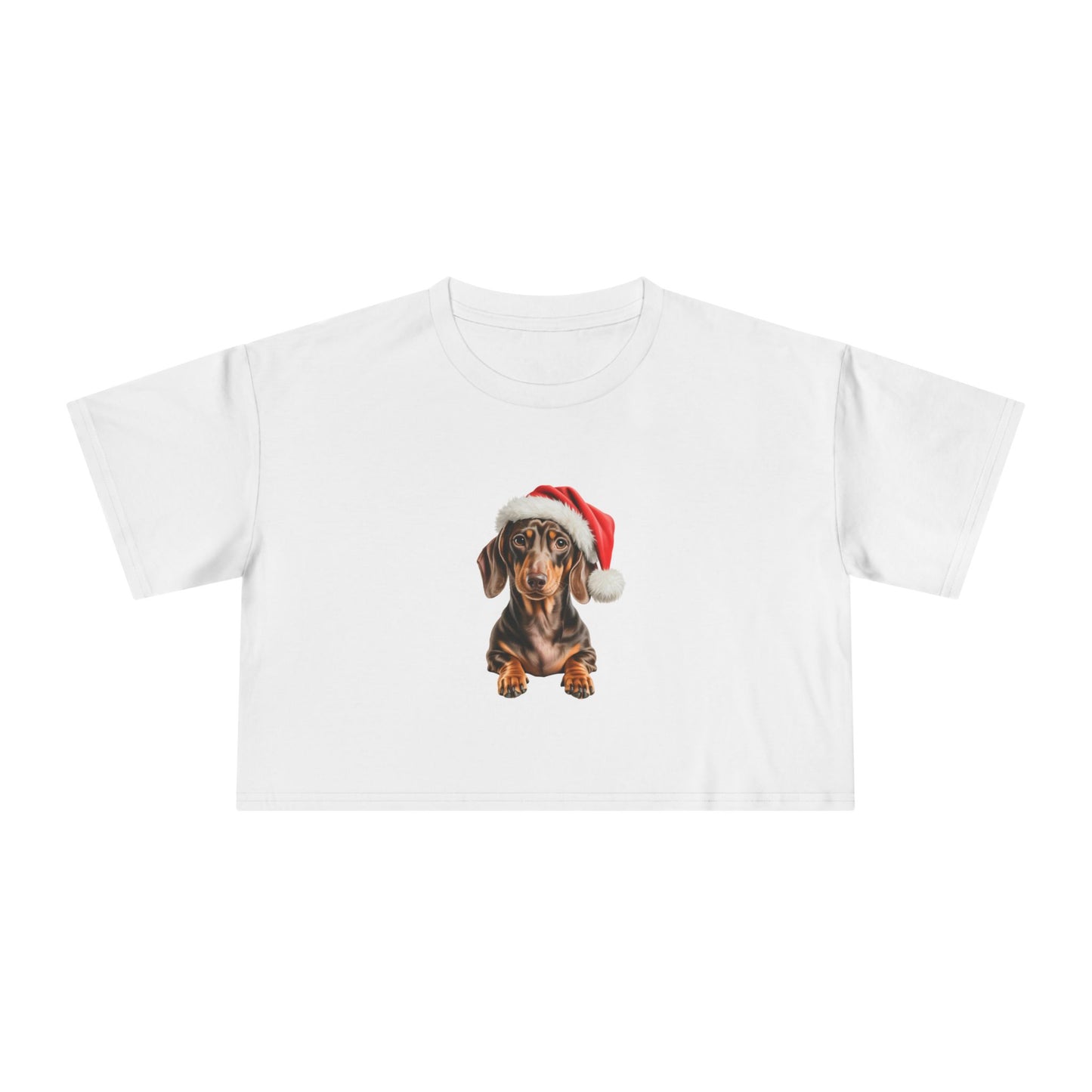Dachshund in Santa Hat Crop Tee — Women's Christmas Daschund Dog Shirt
