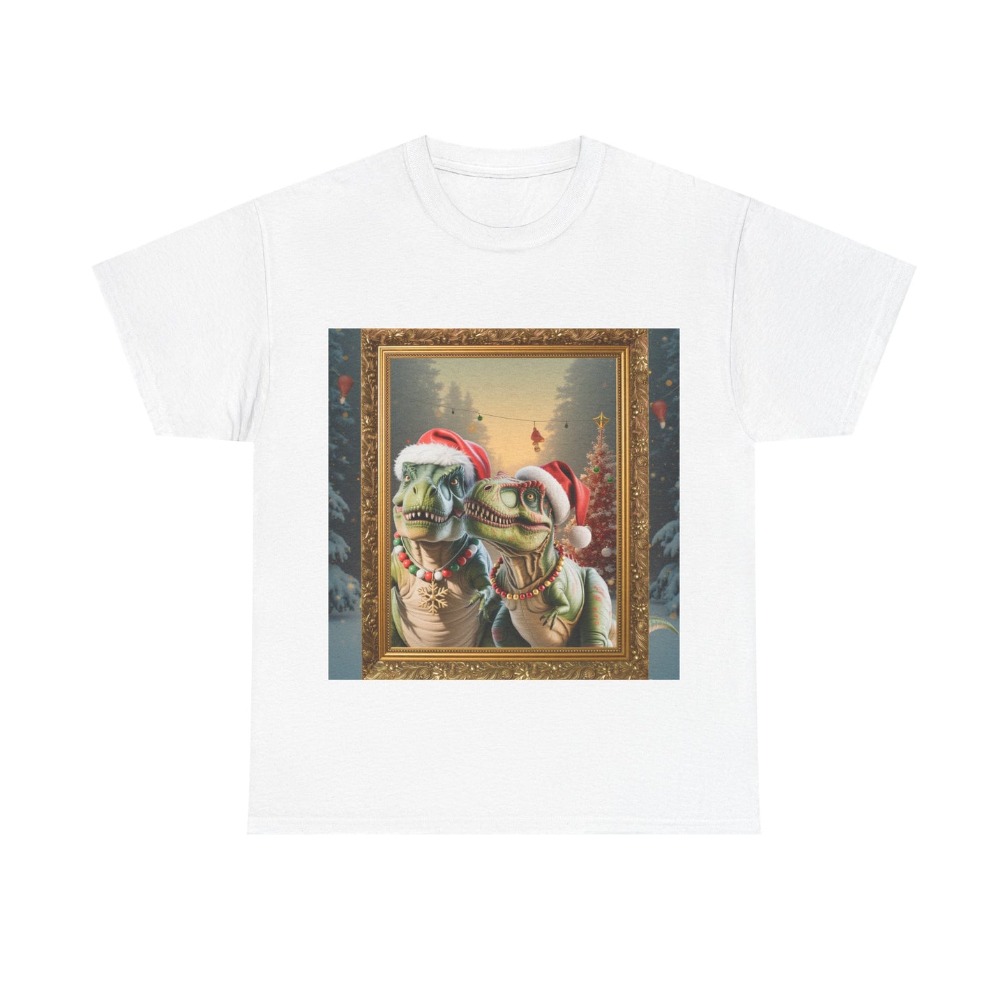 T-Shirt — Vintage Christmas T-Rexes in Santa Hats Holiday Graphic Tee