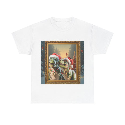 T-Shirt — Vintage Christmas T-Rexes in Santa Hats Holiday Graphic Tee