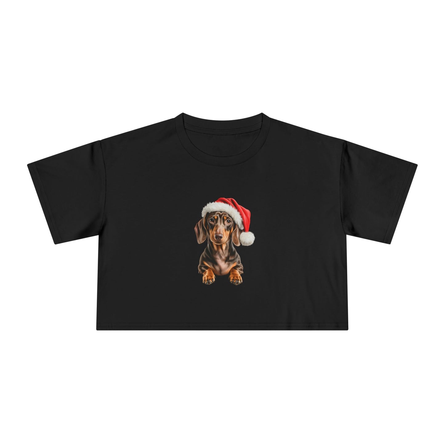 Dachshund in Santa Hat Crop Tee — Women's Christmas Daschund Dog Shirt
