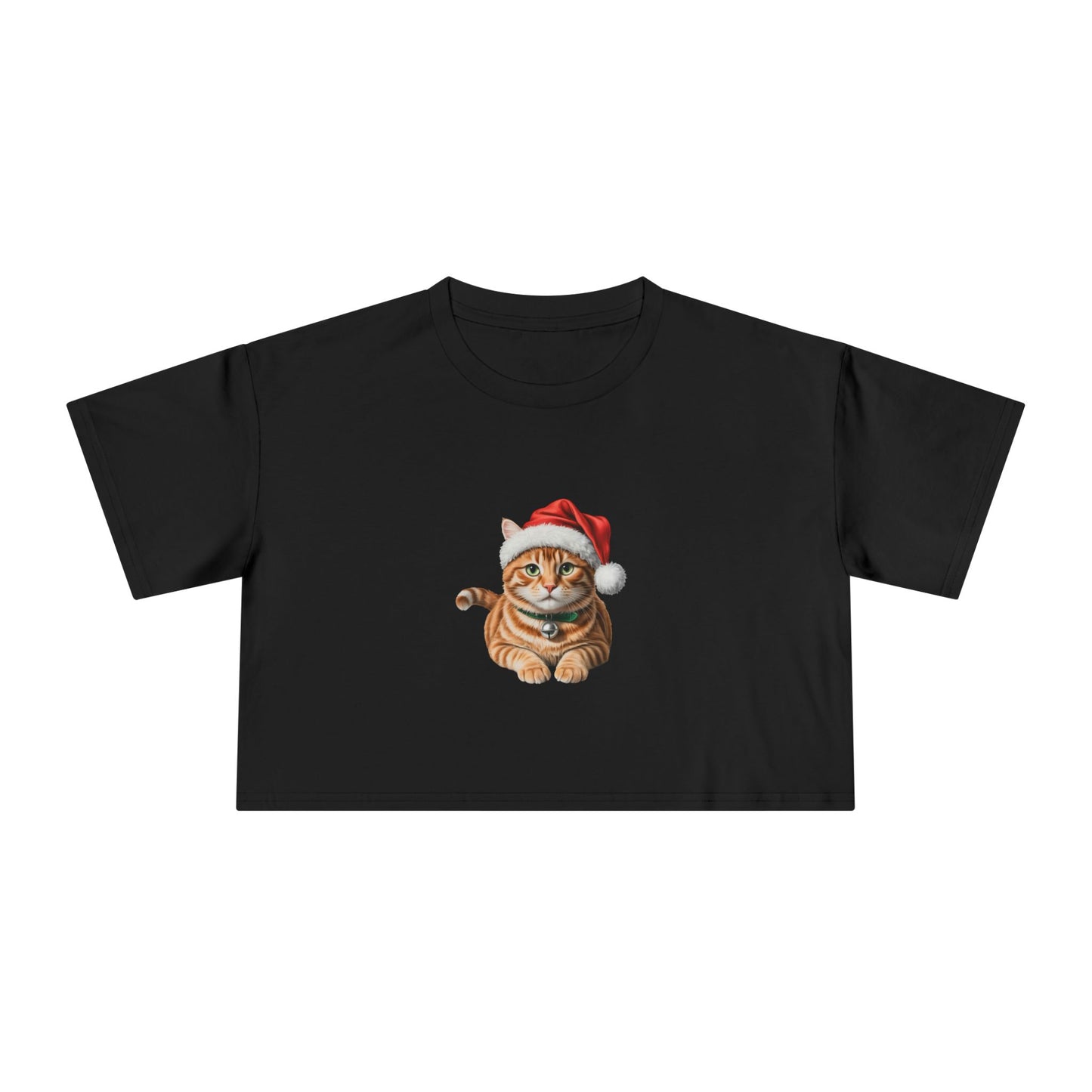 Ginger Cat in Santa Hat Crop Tee — Cute Christmas Ginger cat Holiday Top