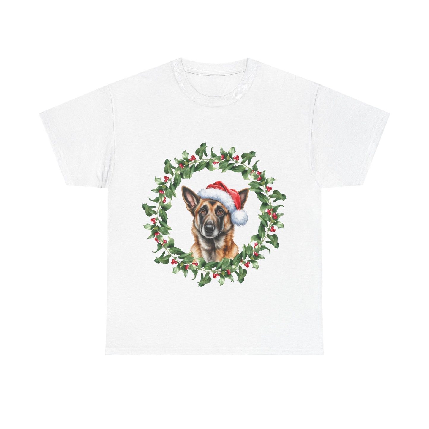 Belgian Malinois Christmas wreath T-Shirt, Festive Belgian Malinois Dog Christmas Tee, Cute Pet Lover Shirt, Holiday Apparel, Great Gift for Dog Owners
