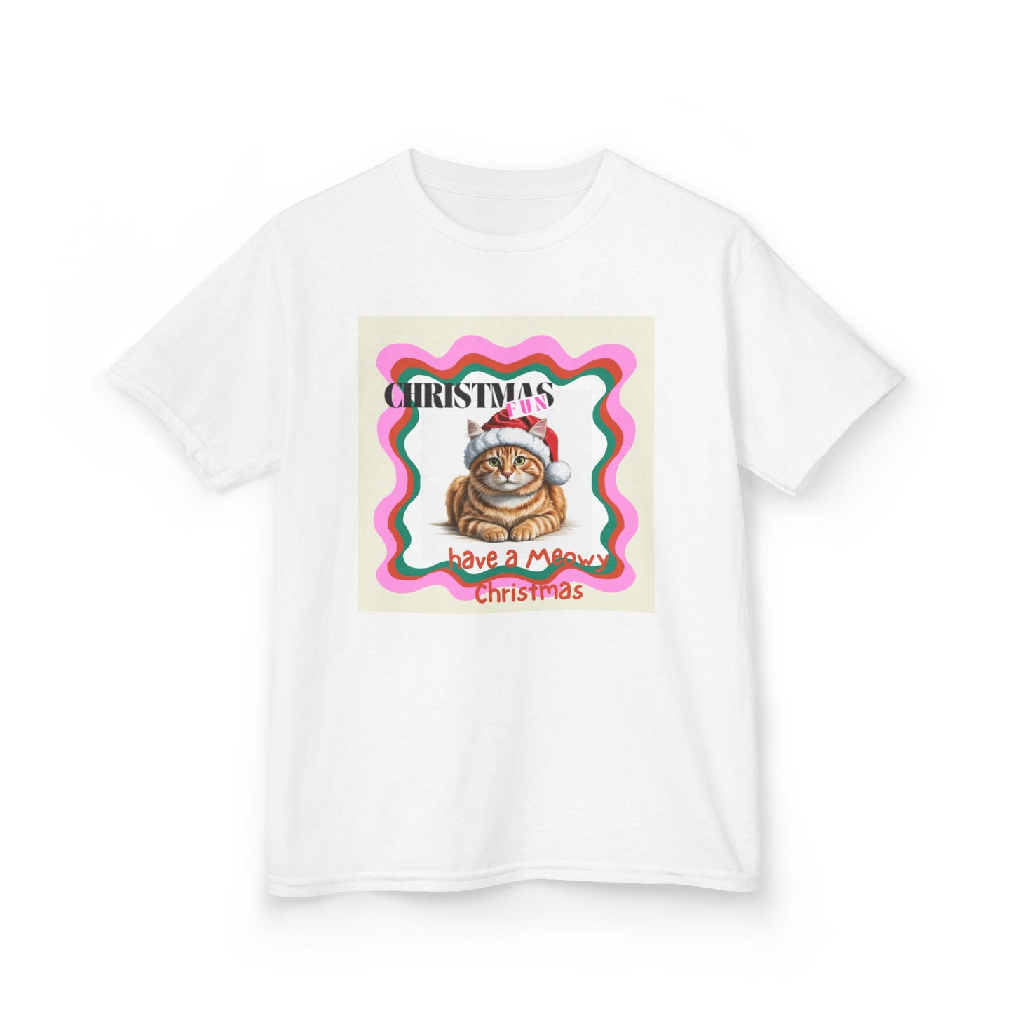 Kids Ginger Cat Christmas Kids Tee with Fun Holiday Design