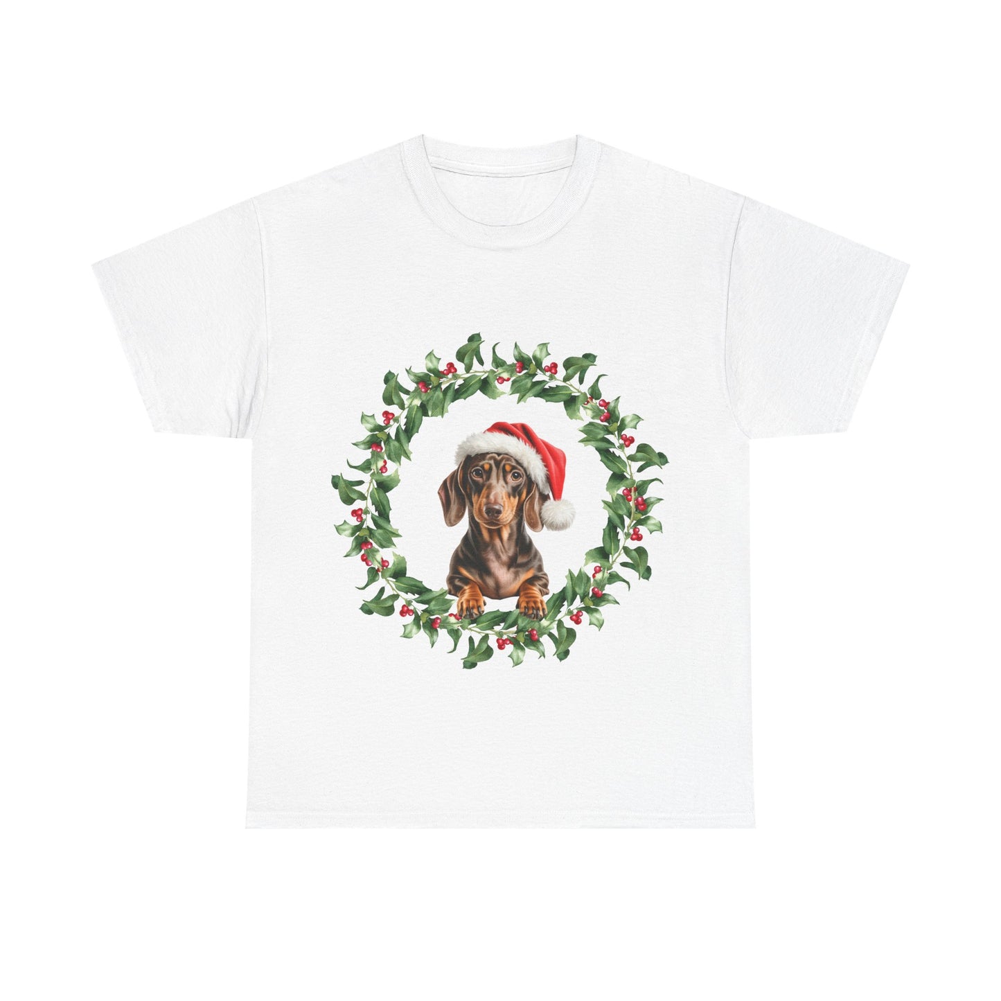 Dachshund Christmas wreath T-Shirt, Festive Dachshund Dog Christmas Tee, Cute Pet Lover Shirt, Holiday Apparel, Great Gift for Dog Owners