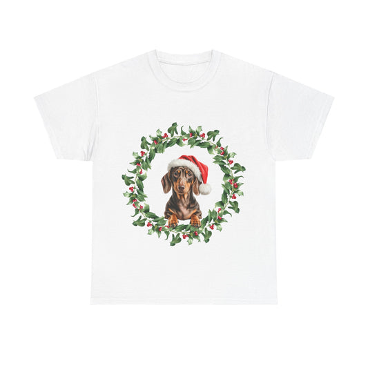 Dachshund Christmas wreath T-Shirt, Festive Dachshund Dog Christmas Tee, Cute Pet Lover Shirt, Holiday Apparel, Great Gift for Dog Owners