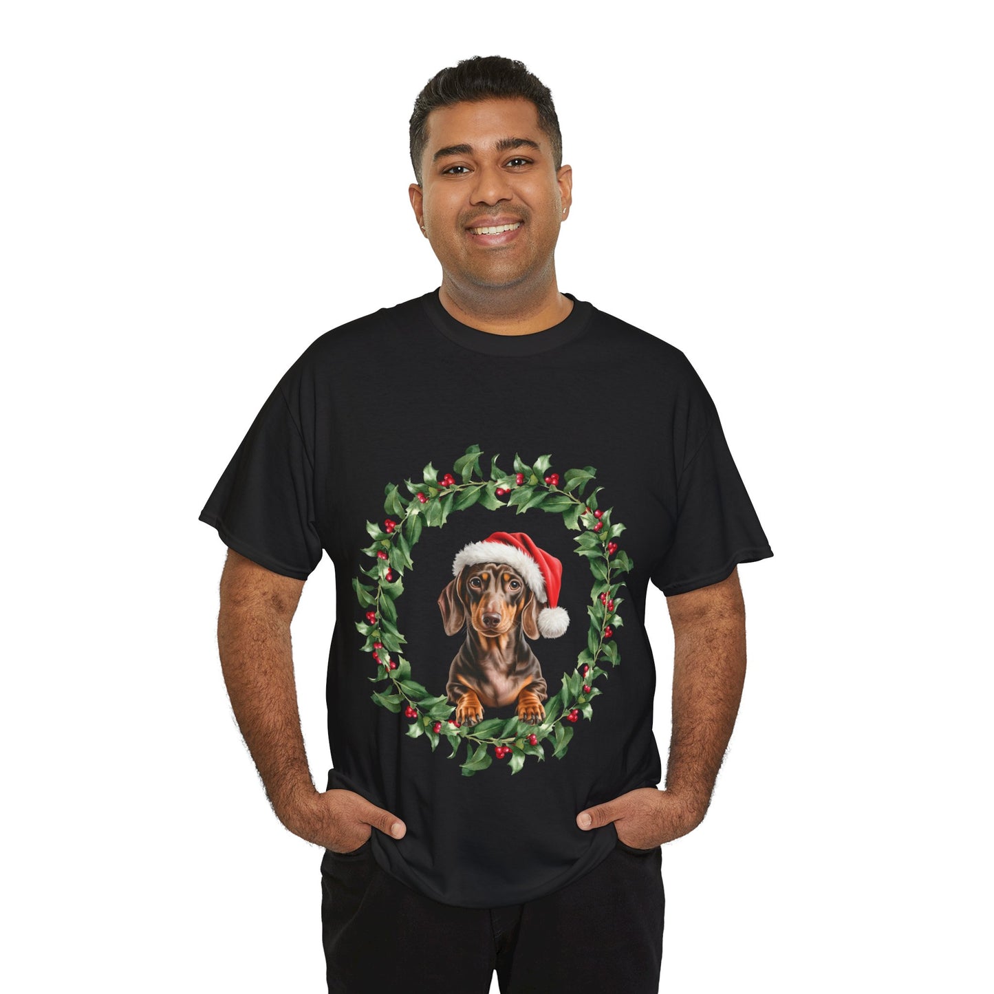 Dachshund Christmas wreath T-Shirt, Festive Dachshund Dog Christmas Tee, Cute Pet Lover Shirt, Holiday Apparel, Great Gift for Dog Owners