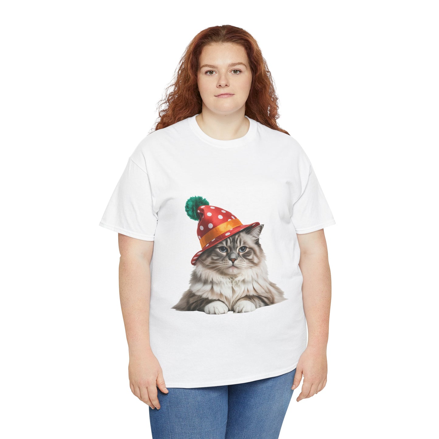 Christmas Cat in Christmas Party Hat T-Shirt — Cute Christmas Kitty Tee