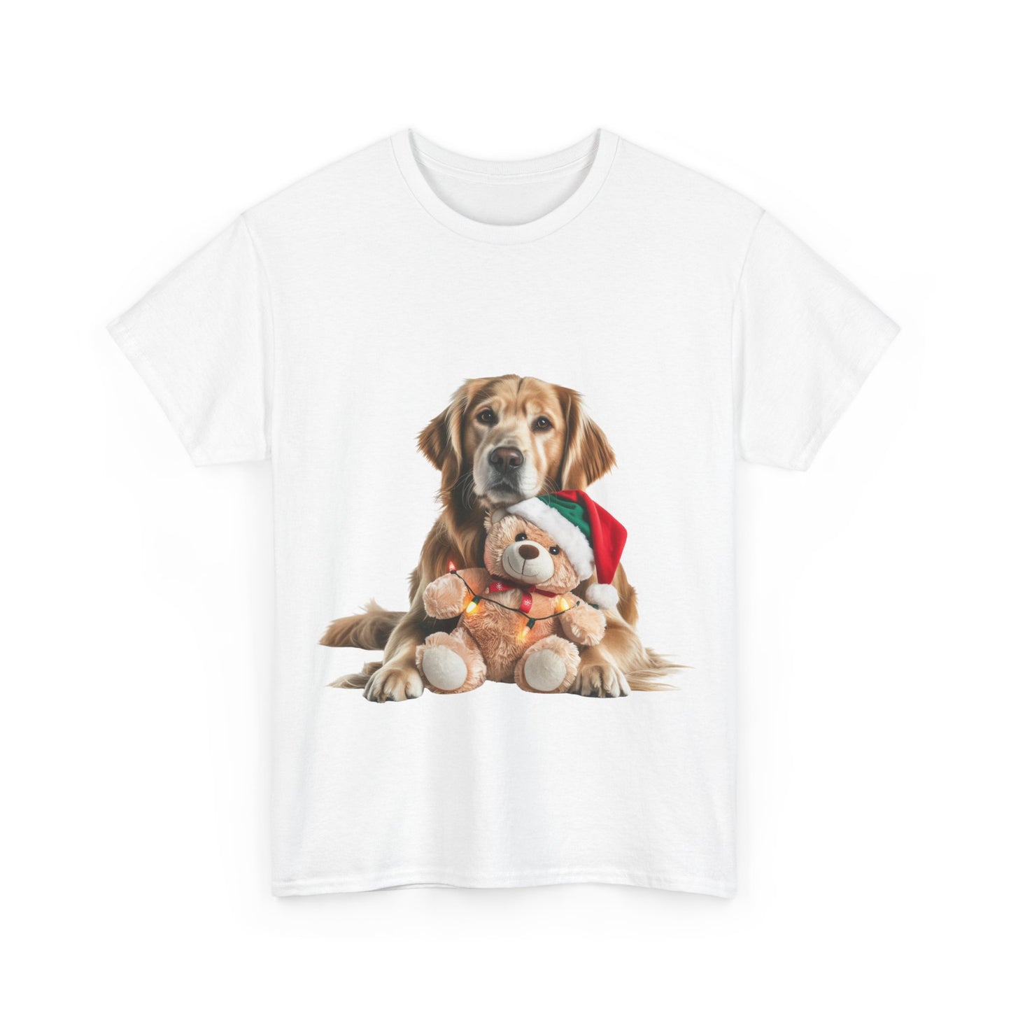 Dog with Holiday Teddy T-Shirt — Christmas Golden Retriever Tee