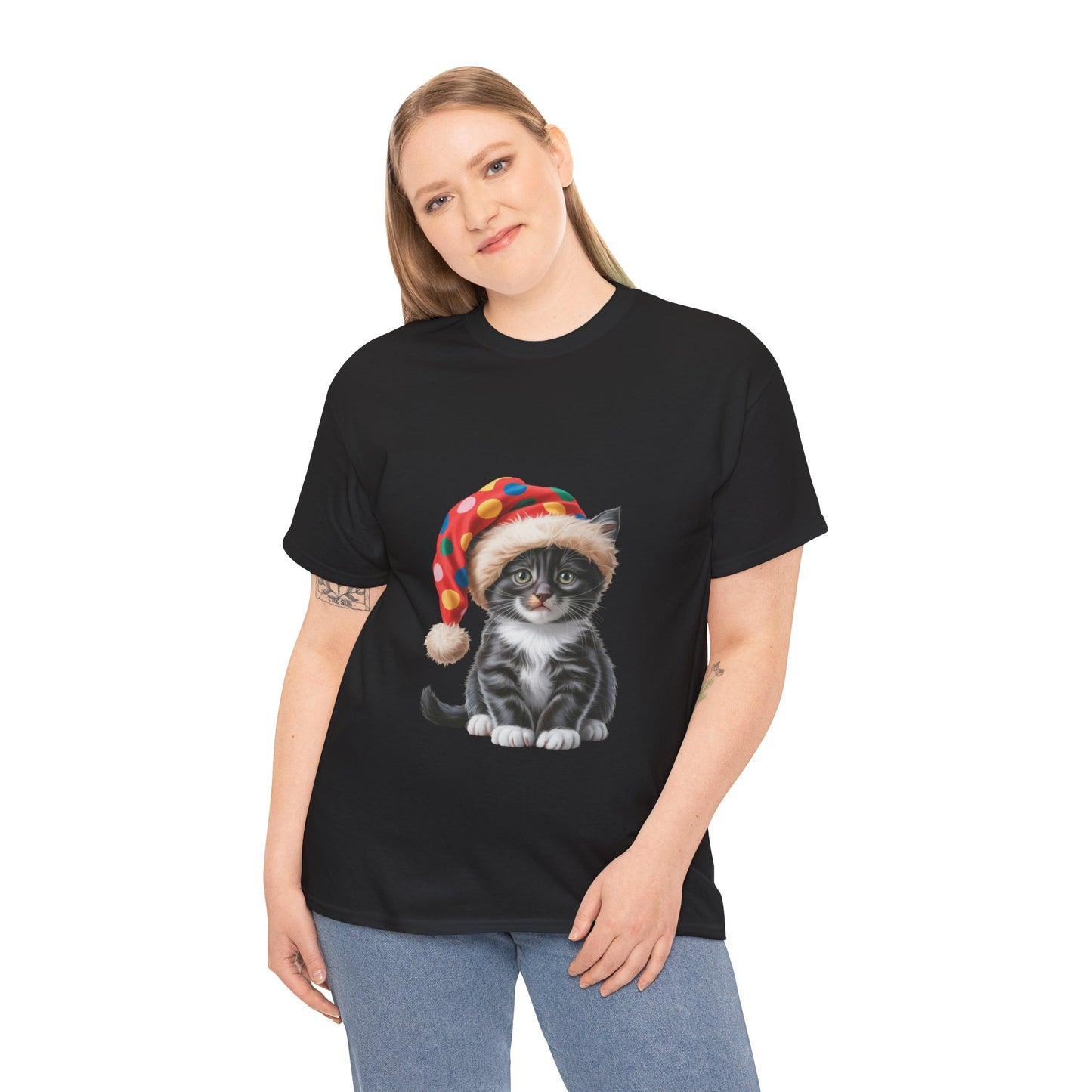 Kitten in Santa Hat T-Shirt - Cute Christmas Cat Holiday Tee